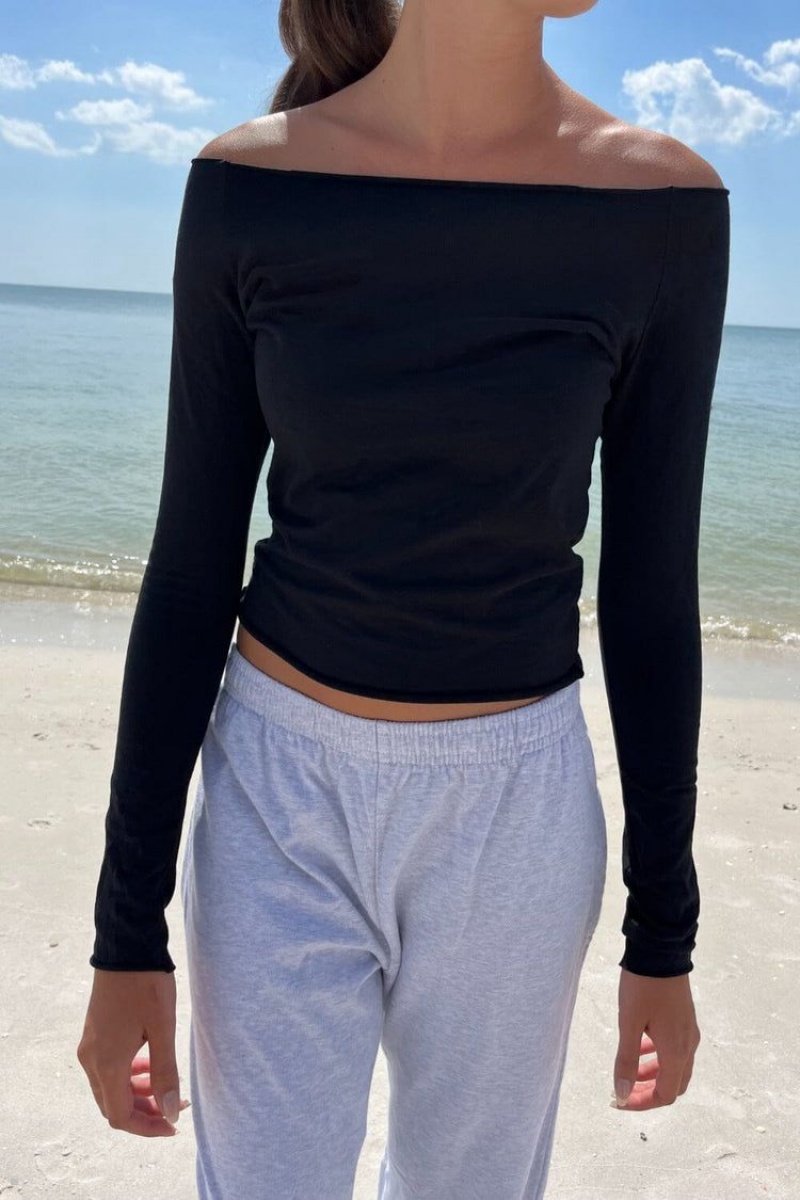 Hauts Brandy Melville Bonnie Long Sleeve Noir | WGI-37527138